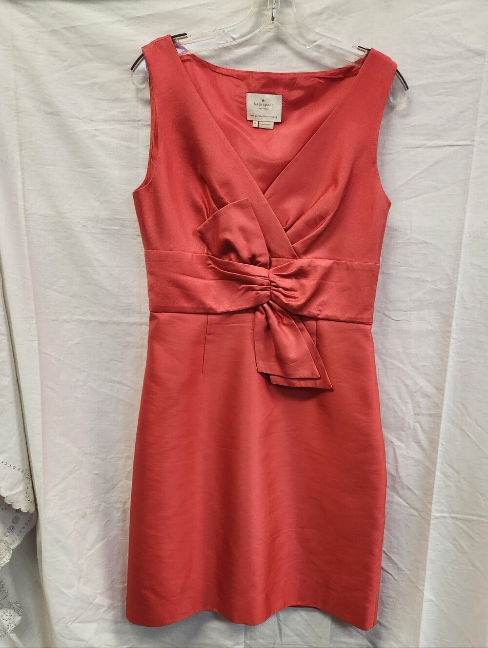 kate spade Coral Knot-Waist V-Neck Mini Dress